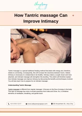 How Tantric massage Can Improve Intimacy