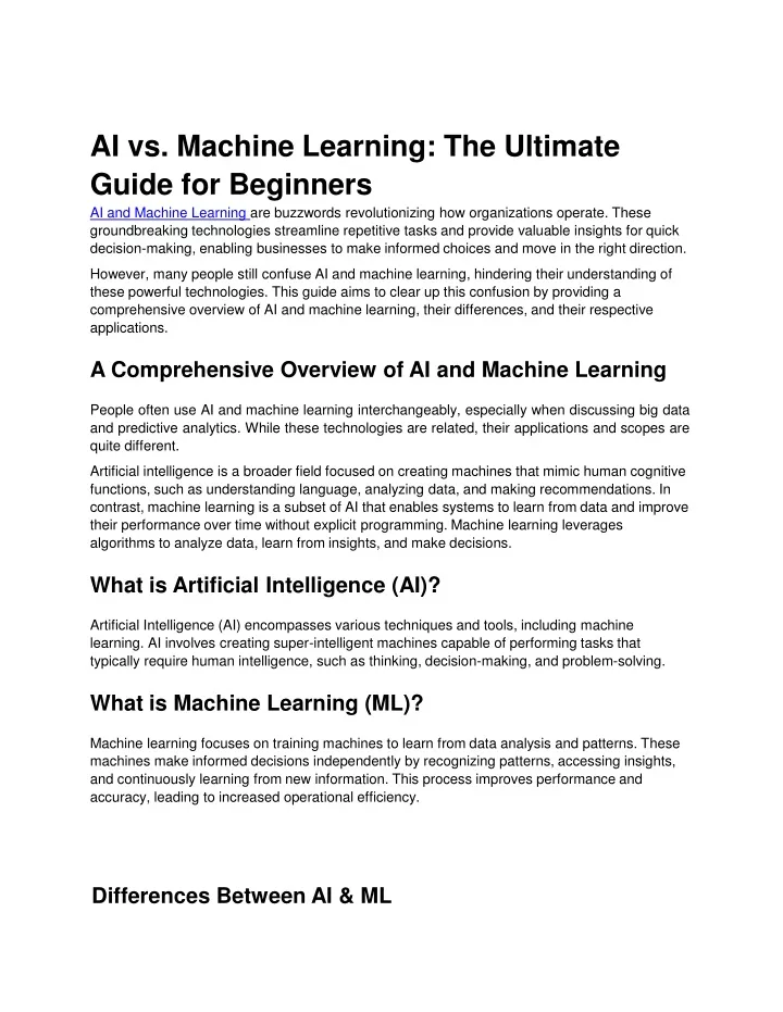 ai vs machine learning the ultimate guide