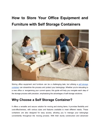How to Store Your Office Equipment and Furniture with Self Storage Containers