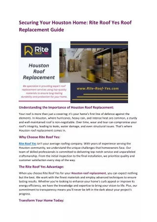 Securing Your Houston Home Rite Roof Yes Roof Replacement Guide