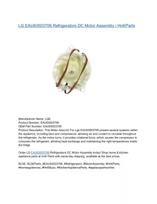 LG EAU63503706 Refrigerators DC Motor Assembly _ HnKParts