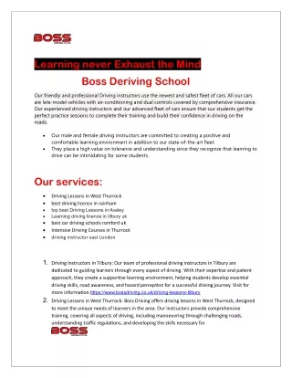 Driving Lessons in Hornchurchby Boss deriving School