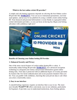 Which is The Best Online Cricket ID Provider(World777)?