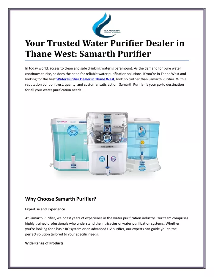 your trusted water purifier dealer in thane west