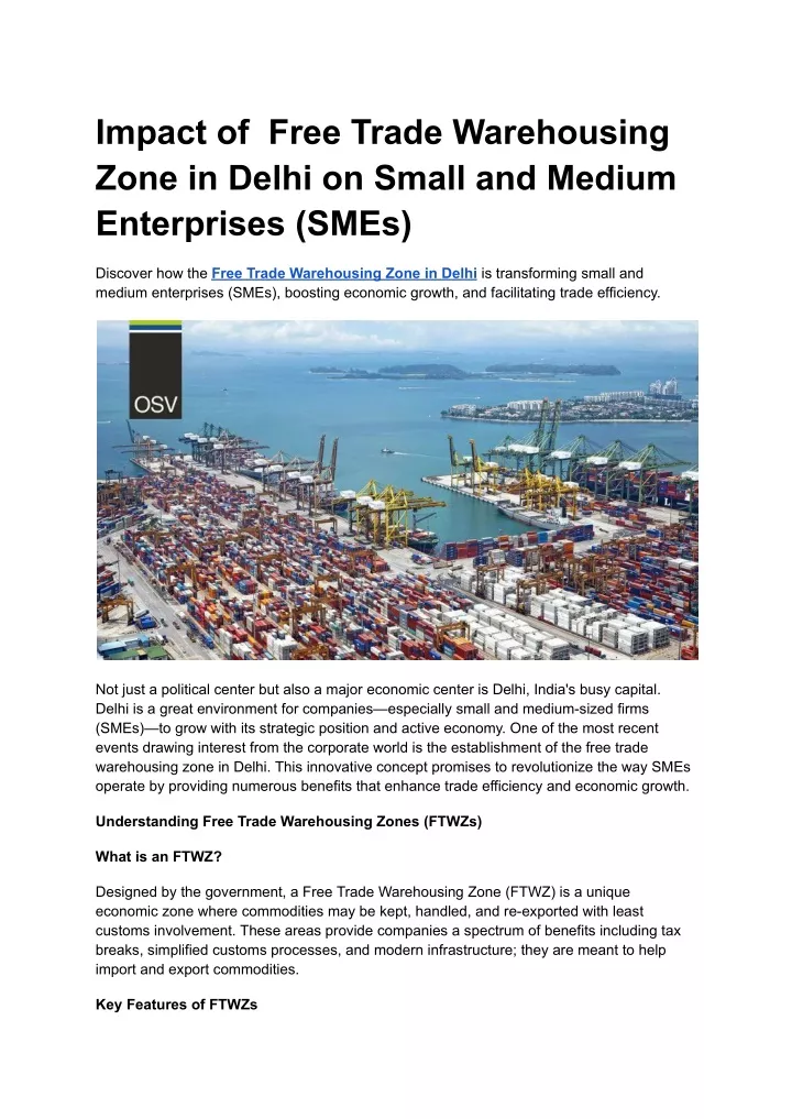 impact of free trade warehousing zone in delhi