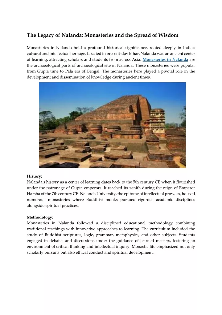 the legacy of nalanda monasteries and the spread