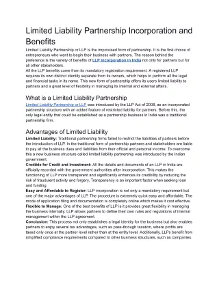 Limited Liability Partnership Incorporation and Benefits