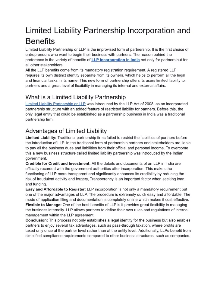 limited liability partnership incorporation