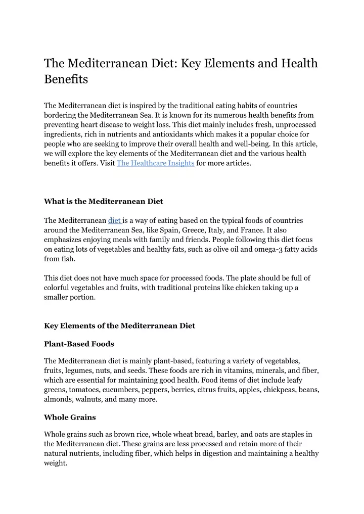 the mediterranean diet key elements and health