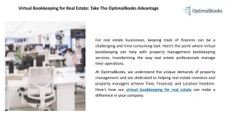 Virtual Bookkeeping for Real Estate Take The OptimalBooks Advantage