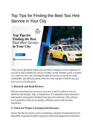 Top Tips for Finding the Best Taxi Hire Service in Your City