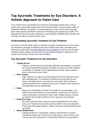 Top Ayurvedic Treatments for Eye Disorders A Holistic Approach to Vision Care
