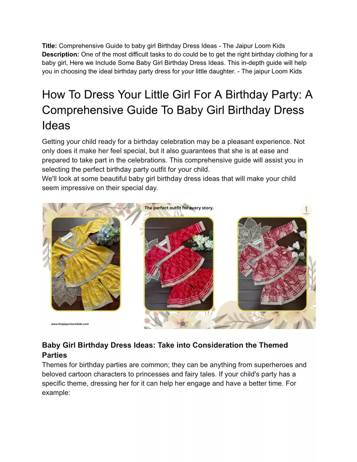 title comprehensive guide to baby girl birthday