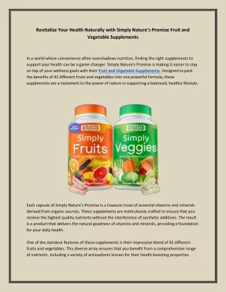 Revitalize Your Health Naturally with Fruit and Vegetable Supplements