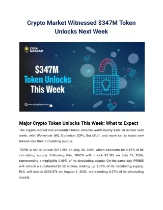 Crypto Market Witnessed $347M Token Unlocks Next Week