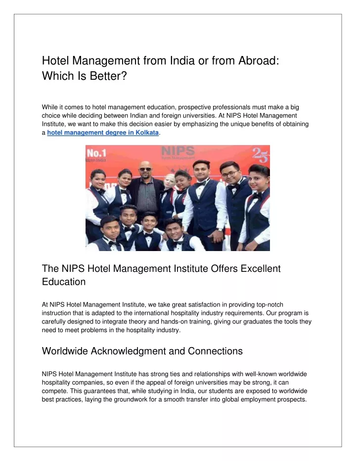 hotel management from india or from abroad which