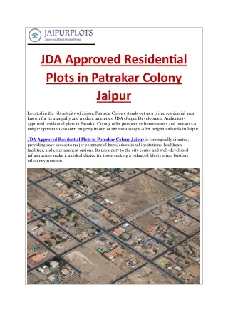 JDA Approved Residential Plots in Patrakar Colony Jaipur