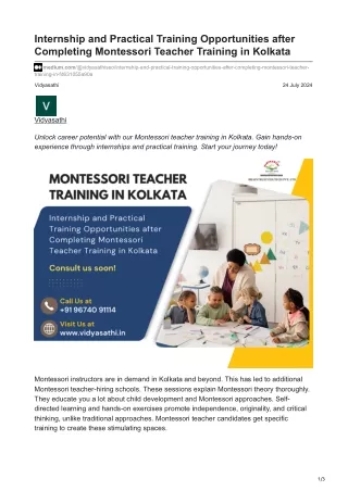 Opportunities after Completing Montessori Teacher Training in Kolkata