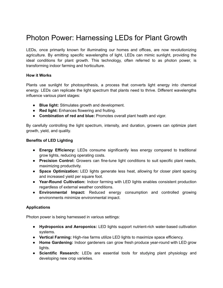 photon power harnessing leds for plant growth