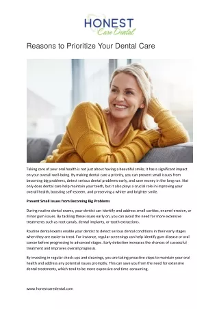 Reasons to Prioritize Your Dental Care