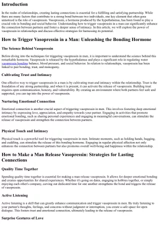 Creating Lasting Connections: Harnessing the Power of Vasopressin in Relationshi
