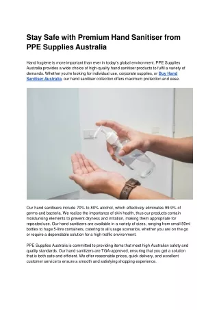 Stay Safe with Premium Hand Sanitiser from PPE Supplies Australia