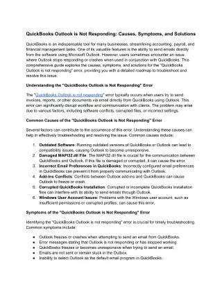 quickbooks outlook is not responding causes