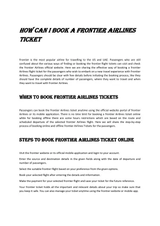 How can i Book a Frontier is the most popular airline for travelling to the US a