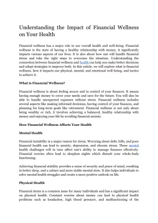 Understanding the Impact of Financial Wellness on Your Health