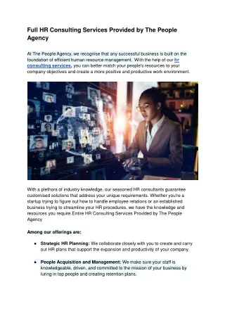 Full HR Consulting Services Provided by The People Agency