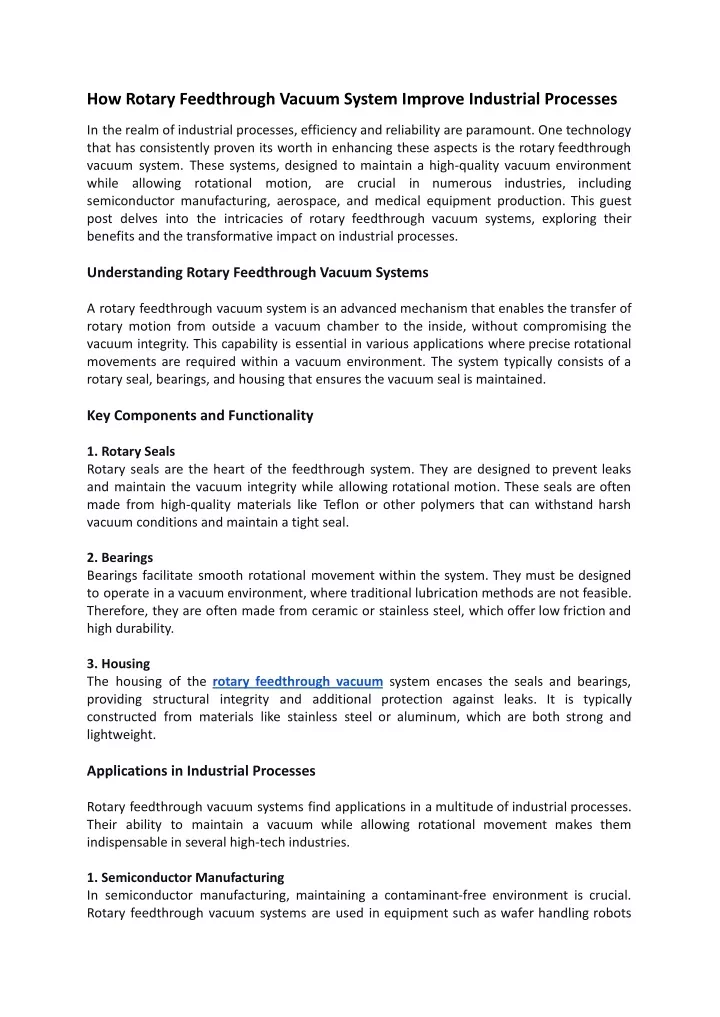 how rotary feedthrough vacuum system improve
