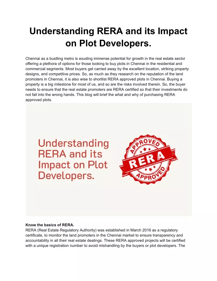 understanding rera and its impact on plot