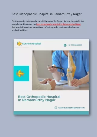 Best Orthopaedic Hospital in Ramamurthy Nagar