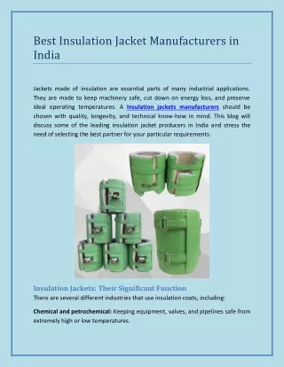 Best Insulation Jacket Manufacturers in India