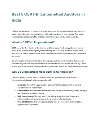 Best 5 CERT-In Empanelled Auditors in India