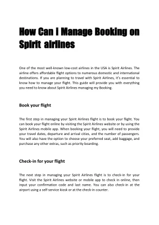 How Can i Manage Booking on Spirit  airlines
