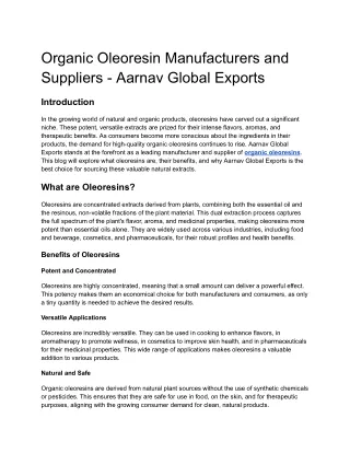 Organic Oleoresin Manufacturers and Suppliers - Aarnav Global Exports