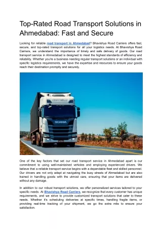 Top-Rated Road Transport Solutions in Ahmedabad_ Fast and Secure