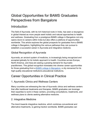 Global Opportunities for BAMS Graduates Perspectives from Bangalore