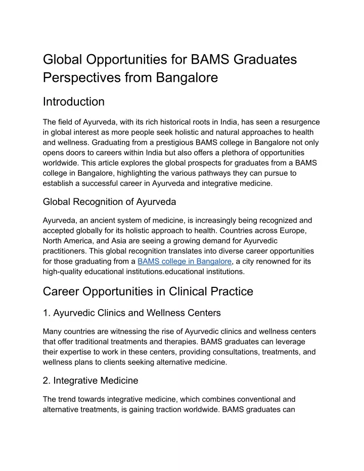 global opportunities for bams graduates