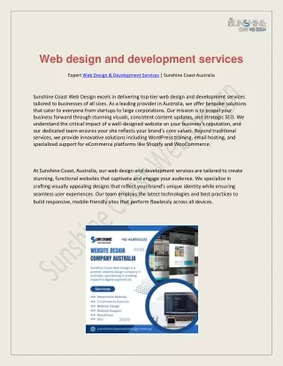Web design and development services In Sunshine Coast QLD