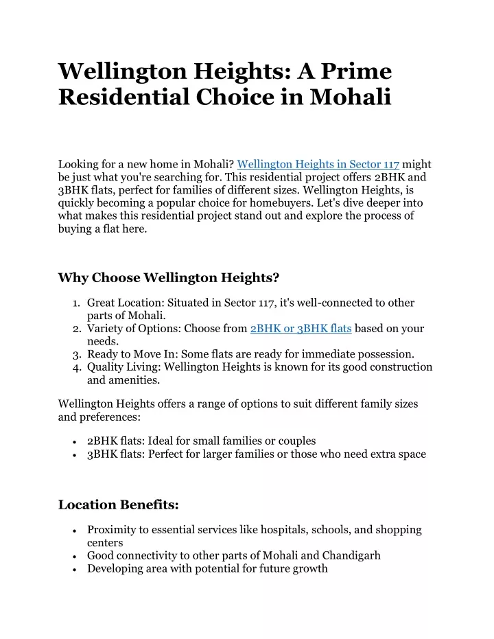 wellington heights a prime residential choice