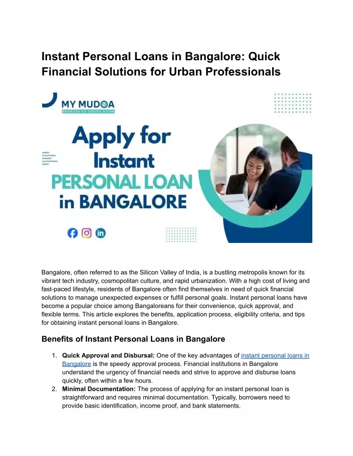 instant personal loans in bangalore quick