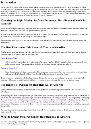 Choosing the Suitable System on your Long-lasting Hair Removal Wants in Amarillo