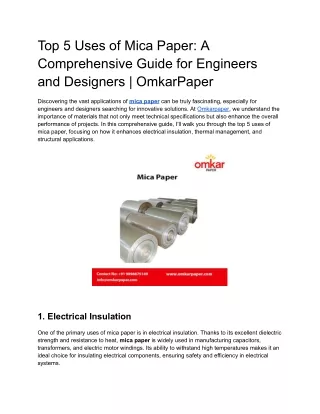 Top 5 Uses of Mica Paper_ A Comprehensive Guide for Engineers and Designers _ OmkarPaper