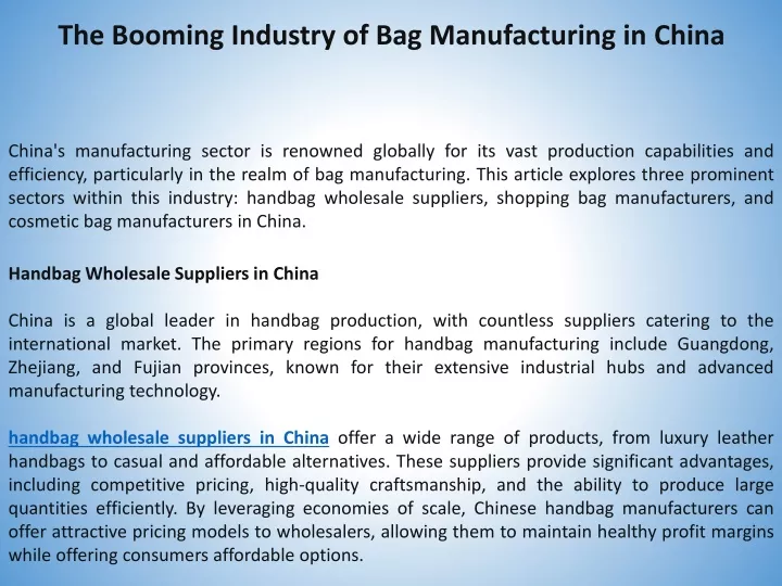 the booming industry of bag manufacturing in china