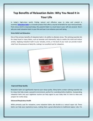 Top Benefits of Relaxation Balm