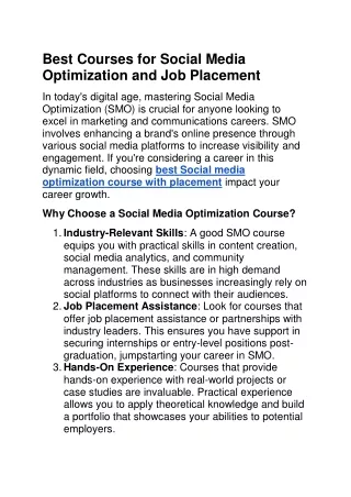 Best Courses for Social Media Optimization and Job Placement