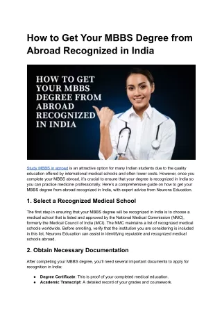 How to Get Your MBBS Degree from Abroad Recognized in India