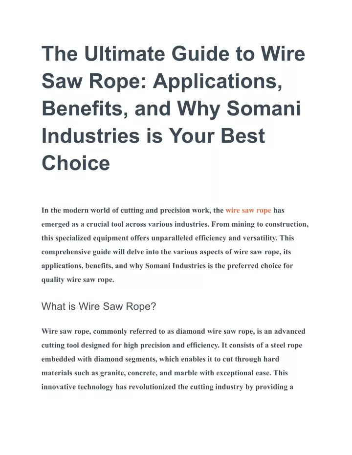 the ultimate guide to wire saw rope applications